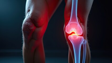 Knee Pain and Inflammation,  X-ray and Anatomy Illustration