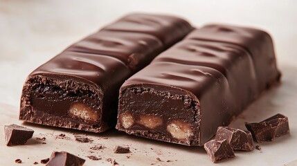 A delicious piece of chocolate on a clean background, showcasing its smooth texture, glossy finish, and rich, indulgent appearance. Perfect for representing sweet treats, desserts, 