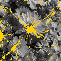 Close up view of flowers and yellow paint splashes