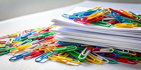 Colorful Paper Clips Overload: A Visual Representation of Organization Amidst Chaos in Document Management