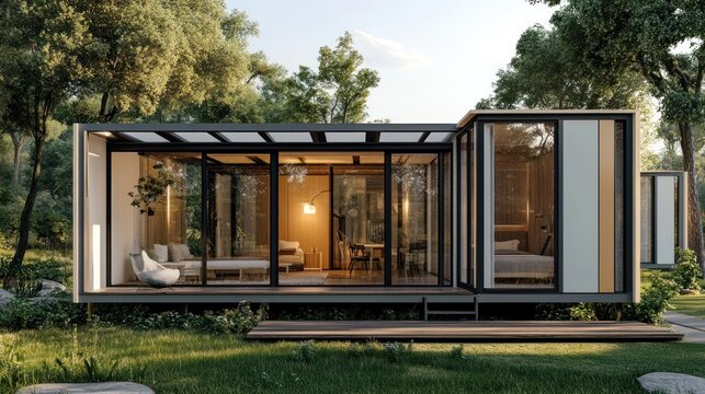 Modular family home design, depicting a home built with prefabricated, modular sections that offer flexibility, customization, and sustainability in family home design.