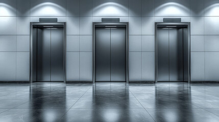 Fototapeta premium Sleek Modern Elevator Doors in Minimalist Space