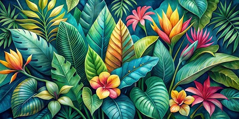 A Lush Tapestry of Vivid Blooms and Lush Foliage, Where Tropical Colors Dance in a Symphony of Life