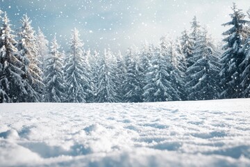 Winter season background with With Snow and Pine Trees