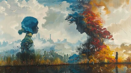 Surreal Landscape: Woman and Tree in a Dreamlike World