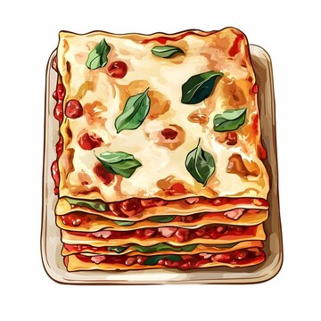 recommend clip art: Delicious Lasagna with Basil and Cheese - Italian Food Illustration
