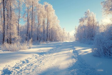 Obraz premium Winter season background with With Snow and Pine Trees