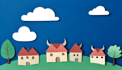 Abstract 3D cute Viking style village.