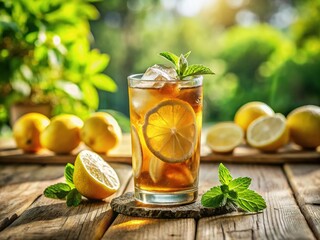 Refreshing Iced Tea with Lemon Slice - Vibrant Summer Beverage Photography