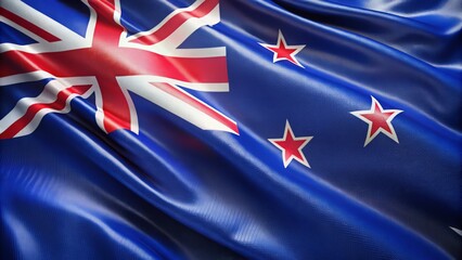 Close-up product photo showcasing the New Zealand flag, featuring its vibrant red, white, and blue national colors, ideal for stock image applications.