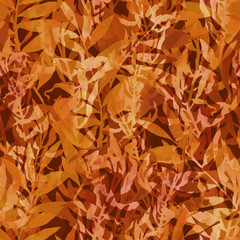 Imprints dry herbs and leaves endless motif. Hand drawn boho autumn seamless pattern. 