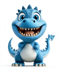 Fototapeta premium Cute Blue Dinosaur with Big Friendly Smile