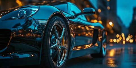 Fototapeta premium Sleek Sports Car Reflected in Side Mirror Close-Up