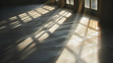 Obraz premium Wallpaper Sun rays coming in through the windows are drawing geometric shapes on the floor