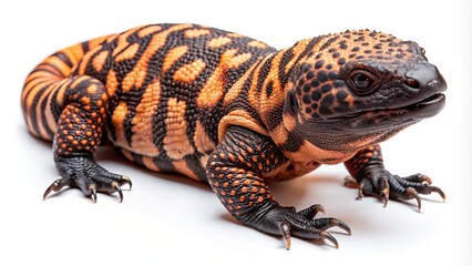 Gila Monster Full Body on White Background - Captivating Urban Exploration Photography of Unique Reptile Species in Detail for Nature Enthusiasts and Wildlife Lovers