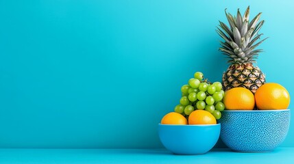 Stylish Minimalist Fruit Arrangement on Blue Background