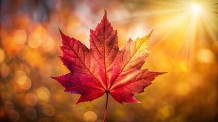 Fototapeta premium Autumnal Radiance A Single Maple Leaf Bathed in Golden Sunlight with a Soft Blurred Background