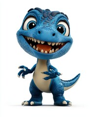 Fototapeta premium Adorable Cartoon Dinosaur with Blue Skin