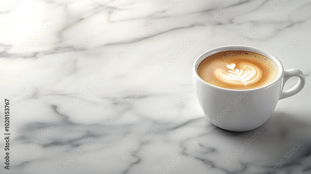 Poster coffee espresso in white cup of marble table background copy space close up : generative ai