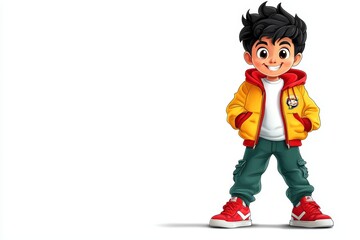 Energetic Young Boy in Bright Yellow and Red Outfit