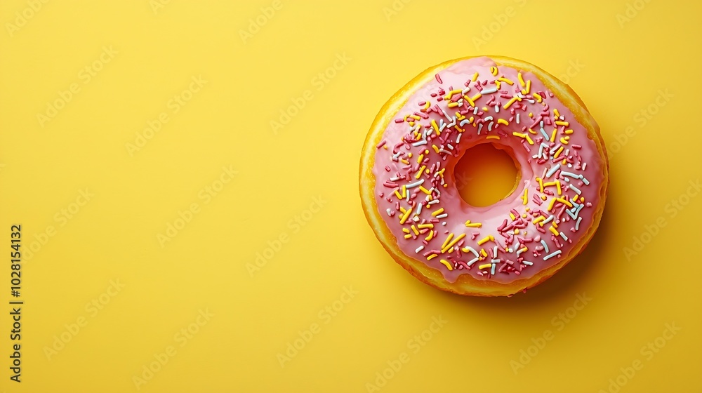 Aufkleber donut on yellow background top view copy space : generative ai