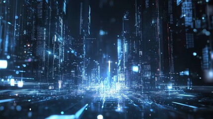 Futuristic cityscape digital neon lights