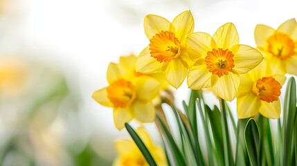 Yellow narcissus flowers isolated on white background Copy space : Generative AI