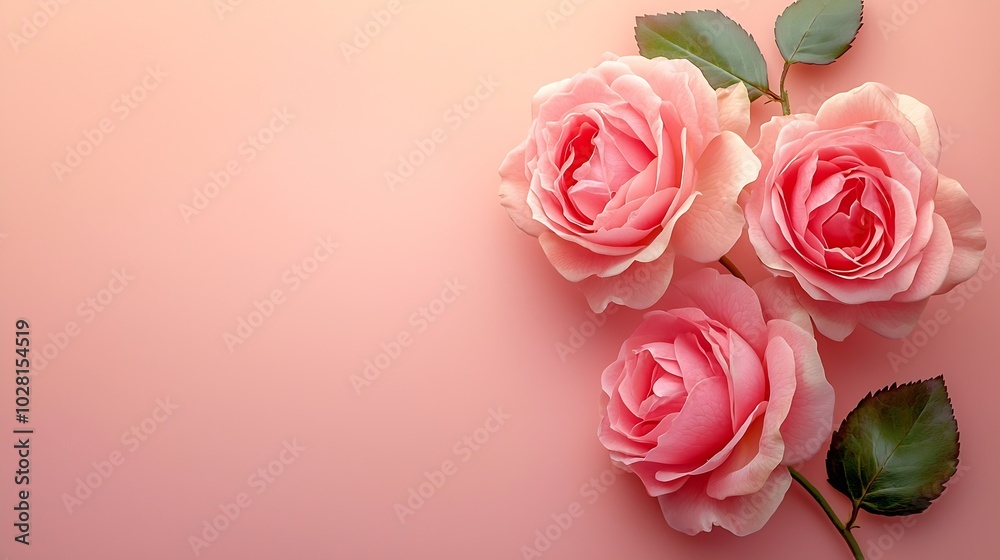 Poster rose flowers on pink background top view copy space : generative ai