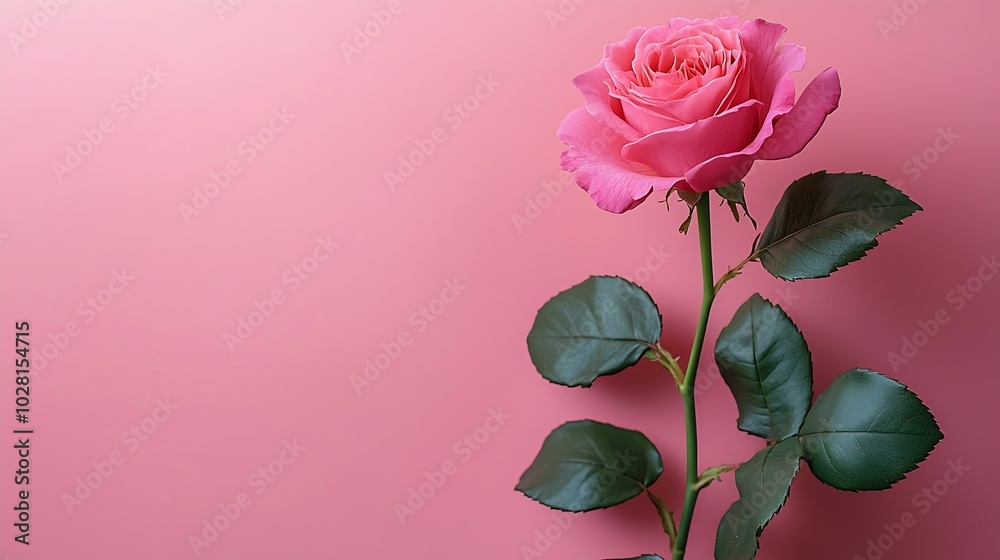 Poster rose flower on pink background top view copy space : generative ai