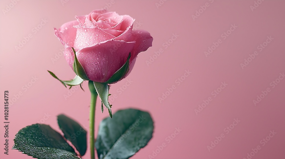 Poster rose flower on pink background close up copy space : generative ai