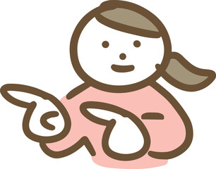 両手で指を差す私服の若い女性(上半身・正面)