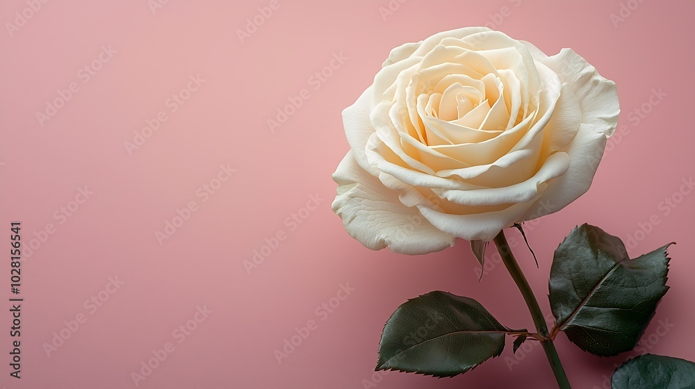 Poster rose flower on pink background top view copy space : generative ai