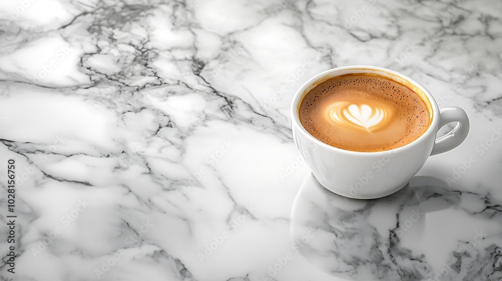 Poster coffee espresso in white cup of marble table background close up : generative ai