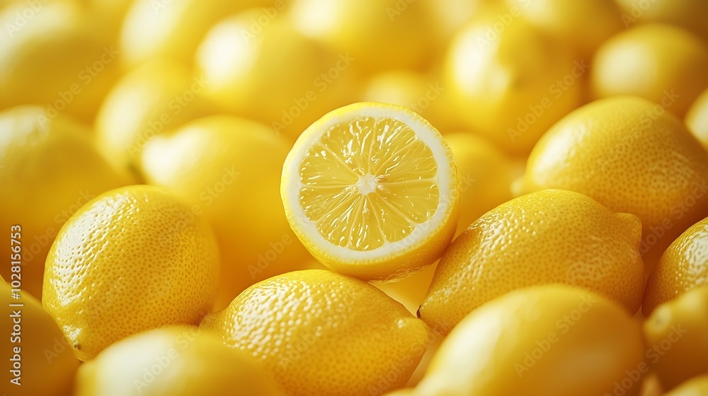 Aufkleber Fresh lemons background Copy space Top view : Generative AI