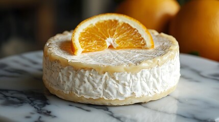 Cheese with washed orange rind French or German Marble table background Close up : Generative AI