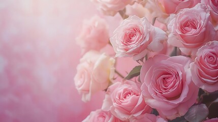 Rose flowers in pink pastel background Copy space Top view : Generative AI
