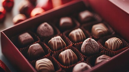 Chocolate mediants bites candies in a gift box for Christmas and New Year celebration Close up : Generative AI