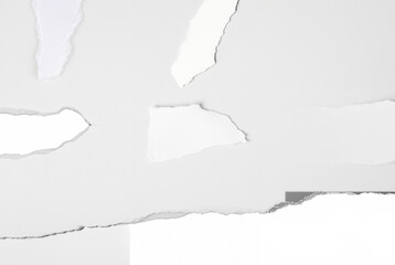 Close-up of a torn white paper edge against a clean, plain background, ideal for design or text space.