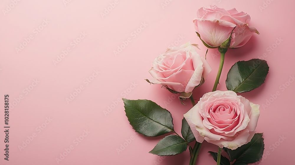 Poster rose flowers on pink background top view copy space : generative ai