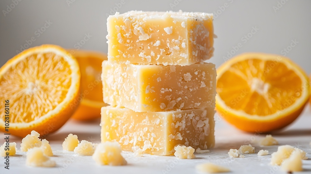 Poster cheese with washed orange rind white background close up : generative ai