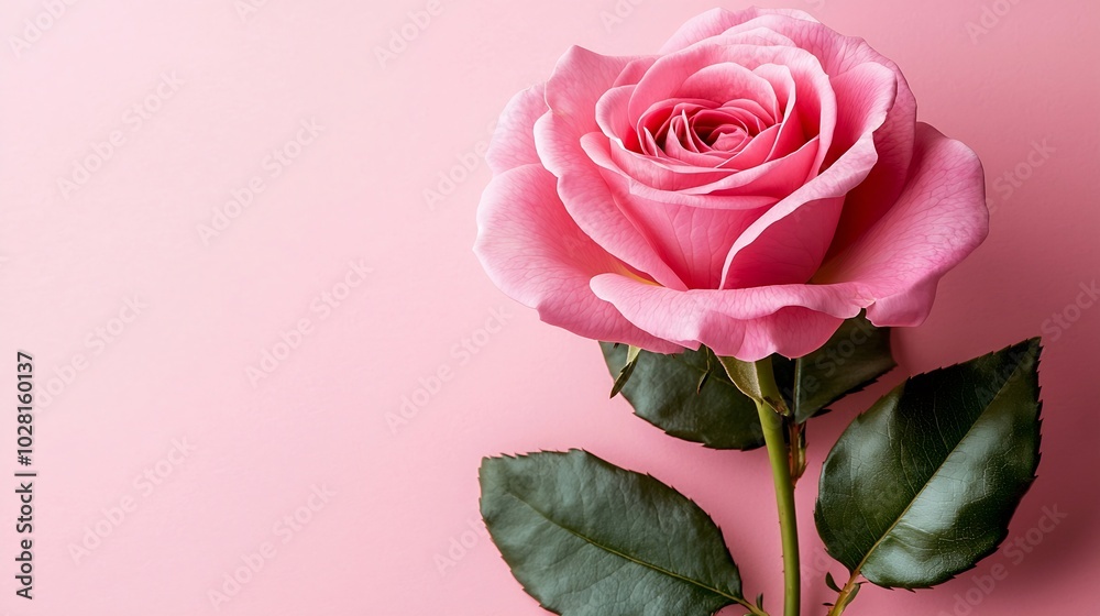 Poster rose flower on pink background copy space top view : generative ai