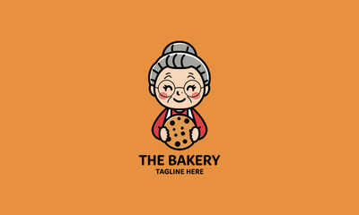 Grandmother holding a cookie, bakery logo design.