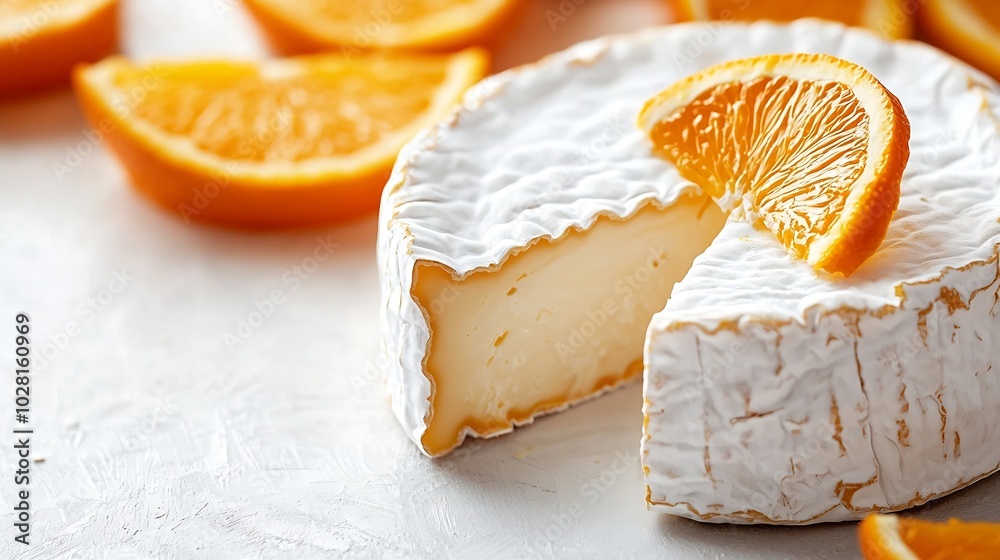 Poster cheese with washed orange rind white background close up : generative ai
