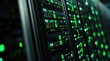 Obraz premium Server Racks with Green Lights