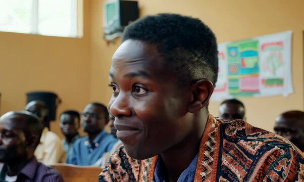 Malawian Man Attending Community Meeting in Traditional Attire