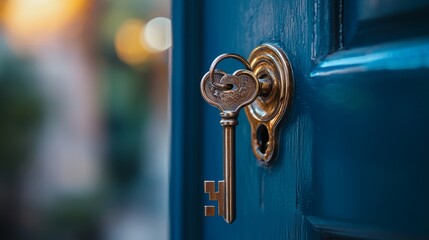 Key Unlocking Door Symbol Minimalist Design