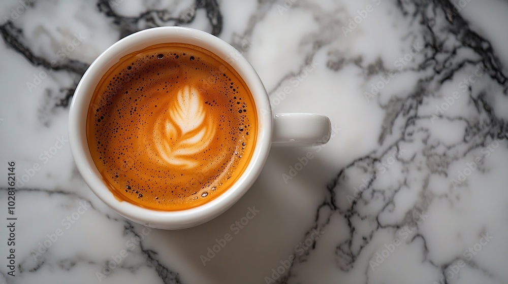 Poster coffee espresso in white cup marble background copy space top view : generative ai