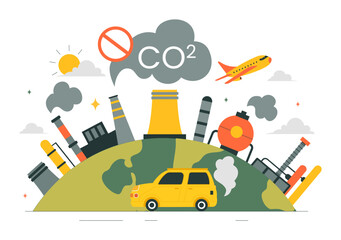 Carbon Dioxide or CO2 Vector Illustration Emphasizing the Importance of Saving Planet Earth from Climate Change in a Flat Cartoon Background