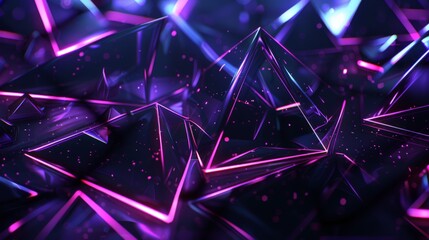 Wallpaper Abstract background with glowing neon purple triangles forming a modern wallpaper design