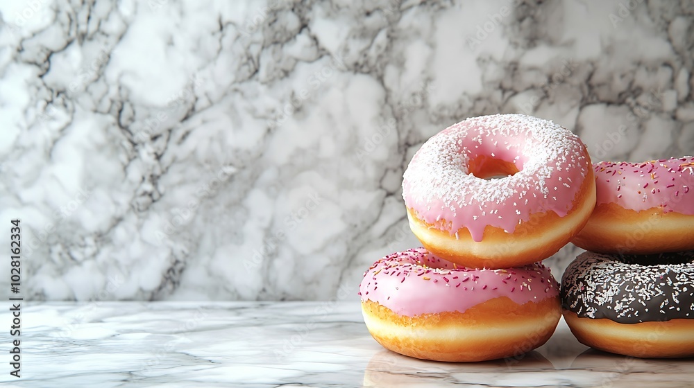 Poster Assortment of donuts Marble background Close up : Generative AI